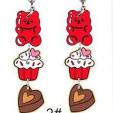 1對簡約歐美風招牌耳環, 2024情人節粉色愛心&咖啡杯&愛神&巧克力蛋糕掛墜耳環女士, 秋冬, 节日礼品,情人節裝飾 - 米色 - 查看 3