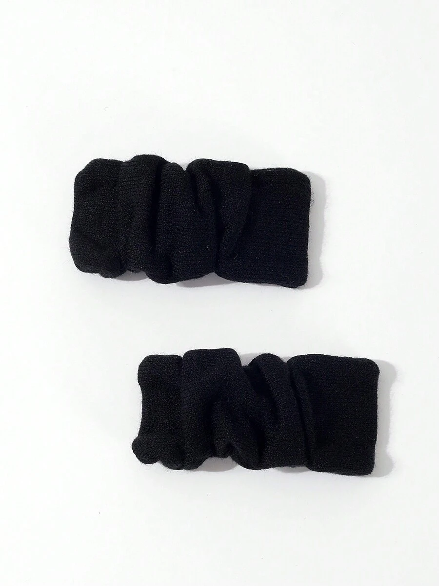 2 件裝女式純色針織鉤針褶邊 Bb 夾,適合優雅甜美的校園服裝、派對裝扮、婚禮派對配件和日常使用 - 黑色 - 查看 1