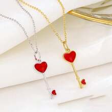 Collar de moda plata de ley 925 rojo en forma de corazón clave para mujeres - collar - Ver 1