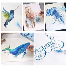 玻璃筆套裝 - 1支銅版紙削玻璃鋼筆,加上6種豐富色彩的油墨,適用於藝術、書法、簽名、裝飾和送禮專用的瓢簞筆尖 - 藍色 - 查看 6