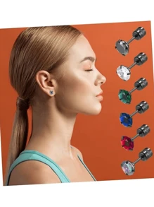 12入組螺旋設計的男女雙面耳釘,有水晶裝飾,穿孔首飾 - 黑色 - 查看 4