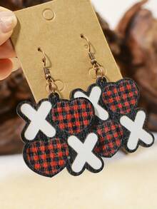 9對情人節木製雙面印花吊掛耳環,配有可愛的精靈、愛心、嘴唇、心形、西部牛仔、豹紋、格子、條紋、斑馬紋和野外風格單色耳環,適合女性 - 9件套裝 - 查看 4
