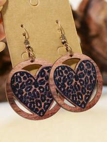 9對情人節木製雙面印花吊掛耳環,配有可愛的精靈、愛心、嘴唇、心形、西部牛仔、豹紋、格子、條紋、斑馬紋和野外風格單色耳環,適合女性 - 9件套裝 - 查看 2