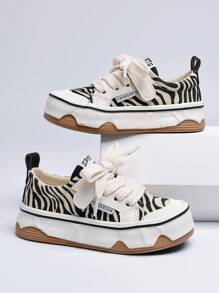 1pair Canvas Sneakers With Soft Sole, College Style, For Boys And Girls - Beige - View 1