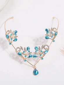 1pc European And American Bridal Head Chain With Waterdrop Rhinestone And Forehead Jewelry Hair Band - Multicolor - View 5