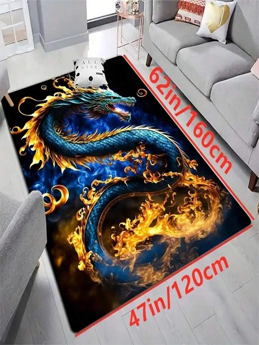 簡約龍紋現代輕奢風格書房客廳裝飾地墊簡約家居臥室防滑吸水地毯 - 彩色 - 查看 1