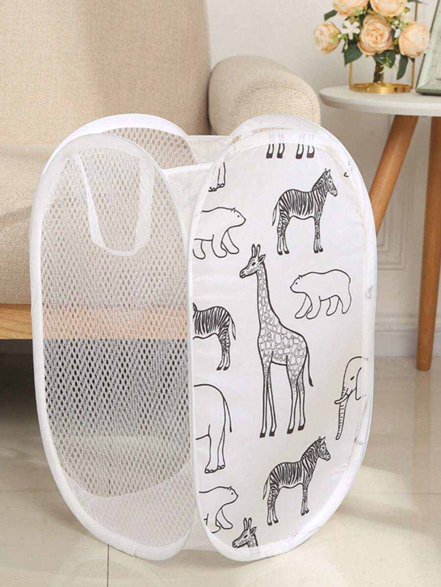 Medium Foldable Laundry Basket For Dirty Clothes And Baby/Kids' Toys With Fashionable Pattern - White - View 1