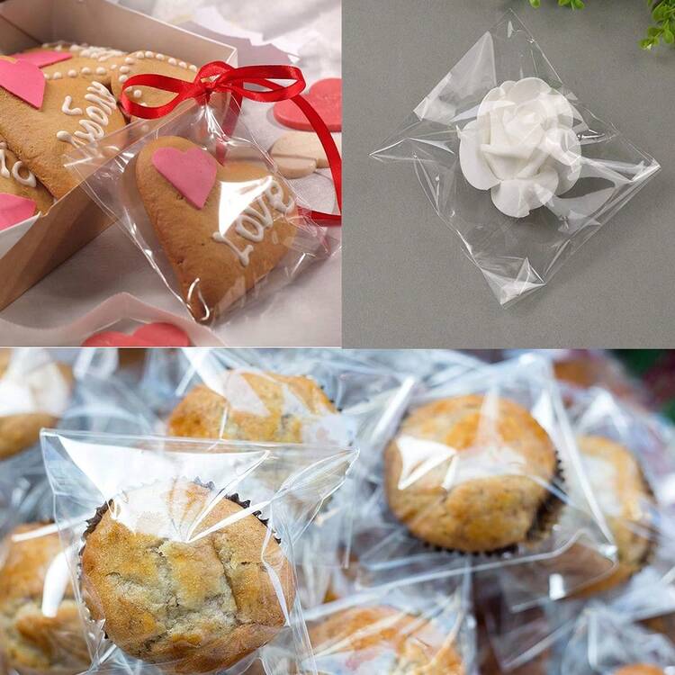 100入組自封餅乾袋,6x7英寸透明再封玻璃紙袋,用於禮品、產品、糖果包裝 - 無色 - 查看 9