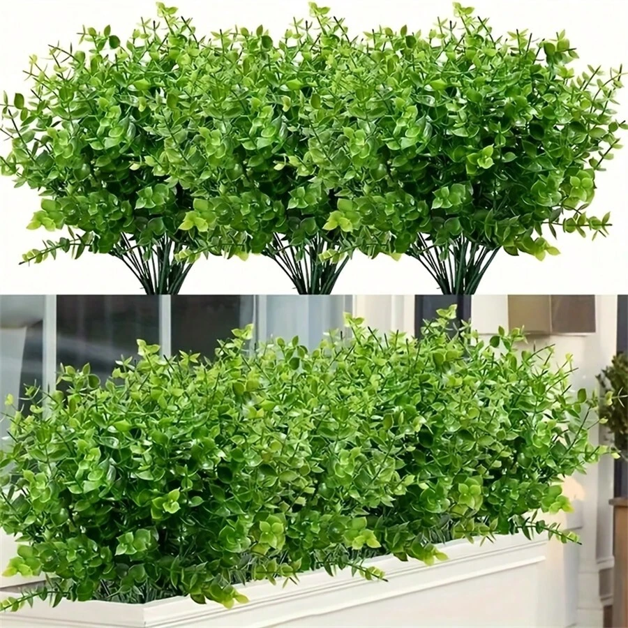 6 cái/bộ 35cm/13.77in Bạch đàn Nhân tạo Thực vật Với 7 Chi nhánh , Bạch đàn nhựa Lá Bó , Thích hợp Cho đám cưới , Sân vườn , Văn phòng , Ban công Và Nhà  Đồ trang trí - xanh quân đội - Xem 1