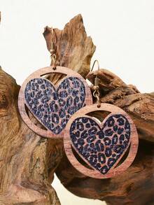 9對情人節木製雙面印花吊掛耳環,配有可愛的精靈、愛心、嘴唇、心形、西部牛仔、豹紋、格子、條紋、斑馬紋和野外風格單色耳環,適合女性 - 9件套裝 - 查看 9