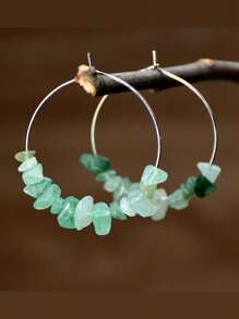 1 对手工制作的不对称天然石欧美风格个性化海滩耳环，带串珠吊坠和大圈 - 圓形 - 查看 14