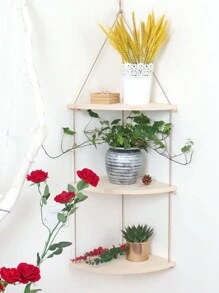 1pc Wall Wooden Decorative Sling Storage Rack Fan-Shaped Wall Storage Rack Fan-Shaped Rope Partition Living Room Wall Decoration Rope Partition Wall Hanging Flower Pot Decoration Storage Rack - Beige - View 4