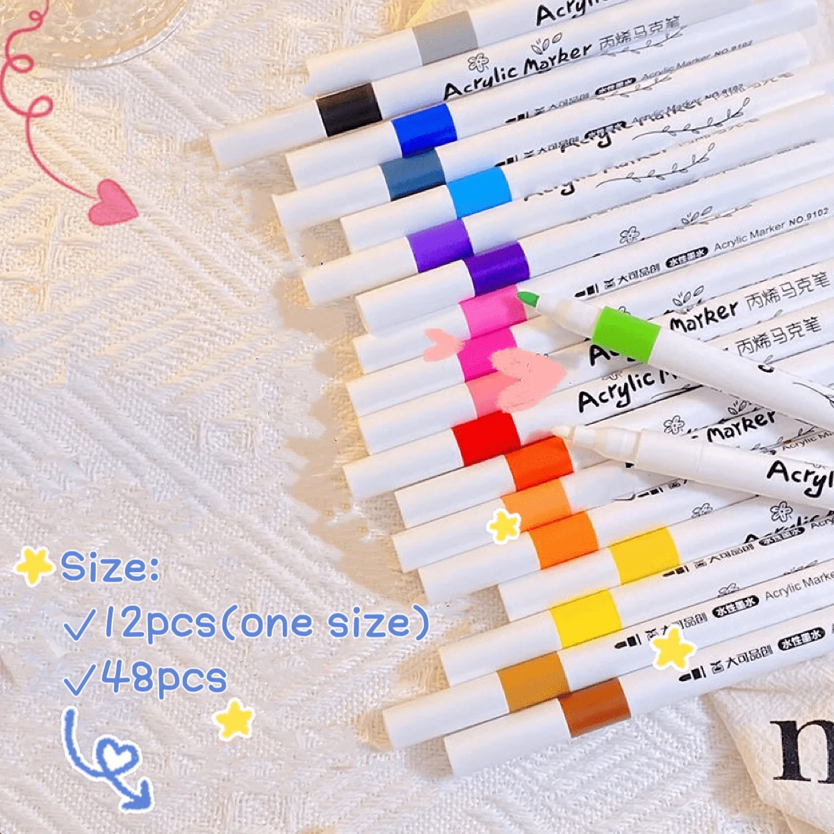 12/48Colors Acrylic Markers, Painting Tools Set, Perfect For Decoration, Random Colors - Multicolor - View 1