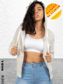 SUDADERA MUJER CON CAPUCHA  Y CIERRE TACTO SUAVE MAXIMA CALIDAD - Beis - Ver 3
