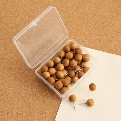 50pcs Wood Push Pins, Wooden Head Stainless Steel Point.Decorative Thumb Tacks, Wooden Pins And Tacks, Cork Board Thumbtacks, Cute Thumbtack For Wall And Bulletin Board, Photo Map Pins Back To School