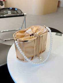 女士時尚金屬鳥籠設計度假手提包晚宴包派對包舞會禮服包晚宴用手提包 - 金色 - 查看 3