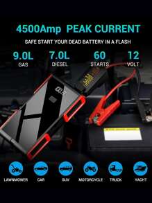 跳起器,4500a頂峰,22000mah鋰電池汽車跳起器電池套裝,可達到9l汽油或7l發動機,安全12v便攜電池啟動器電源包,帶有全屏幕和led燈 - 黑色 - 查看 4