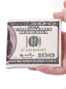 1 pieza Nueva billetera de hombre con porta-billetes con diseño de billete de 100 dólares estadounidenses, porta-tarjetas y porta-fotos, de piel sintética - Beis - Ver 2