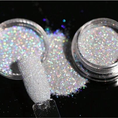 1盒灰色渐变闪亮美甲闪粉，珠光闪亮美甲颜料，银色DIY美甲装饰，美甲饰品，美甲宝石，美甲用品