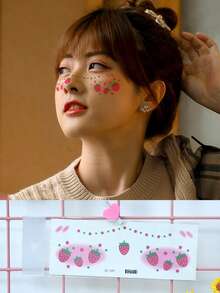 Set Of 8 Adhesive Face Stickers In Fresh, Sweet Style, Featuring Blush, Bubbles, Music Notes, Hearts, Strawberries Etc. Ideal For Music Festivals, Parties And Everyday Use With Waterproof Design And A Girly Feel - Multicolor - View 2