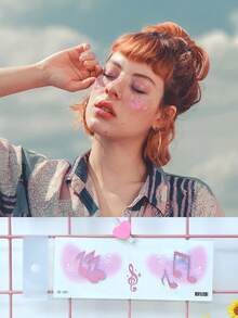 Set Of 8 Adhesive Face Stickers In Fresh, Sweet Style, Featuring Blush, Bubbles, Music Notes, Hearts, Strawberries Etc. Ideal For Music Festivals, Parties And Everyday Use With Waterproof Design And A Girly Feel - Multicolor - View 5