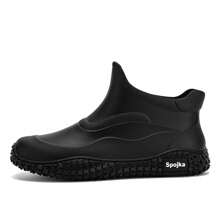 新款男士雨靴防滑防水短雨靴騎士膠鞋廚房工作外水鞋 - 黑色 - 查看 3