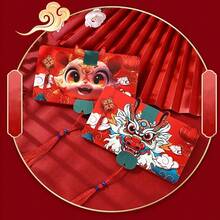 1pc 2024 Chinese New Year Folding Red Envelope With Cartoon Dragon Design, Suitable For Weddings And Spring Festival - Dragon King-happy New Year - View 4