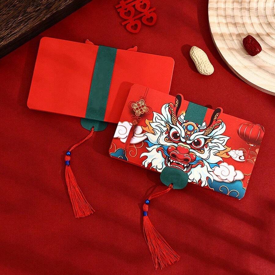 1pc 2024 Chinese New Year Folding Red Envelope With Cartoon Dragon Design, Suitable For Weddings And Spring Festival - Dragon King-happy New Year - View 1