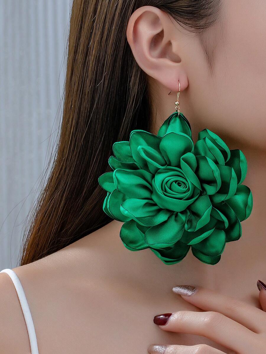 1對24年歐美風格時尚獨特高端綠色3d仿真花卉耳環女適合生日派對、節日、派對、日常佩戴 - 綠色 - 查看 1