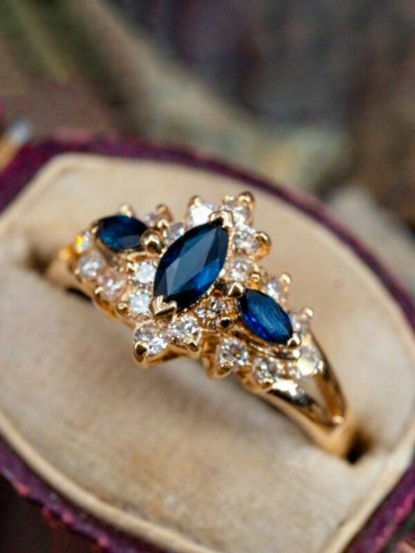 1 Peça Anel Brilhante Azul Elegante e Deslumbrante para Mulheres, Acessório de Joias para Festa de Noivado, Casamento da Princesa da Noiva, Dia dos Namorados, Dia das Mães, Presente