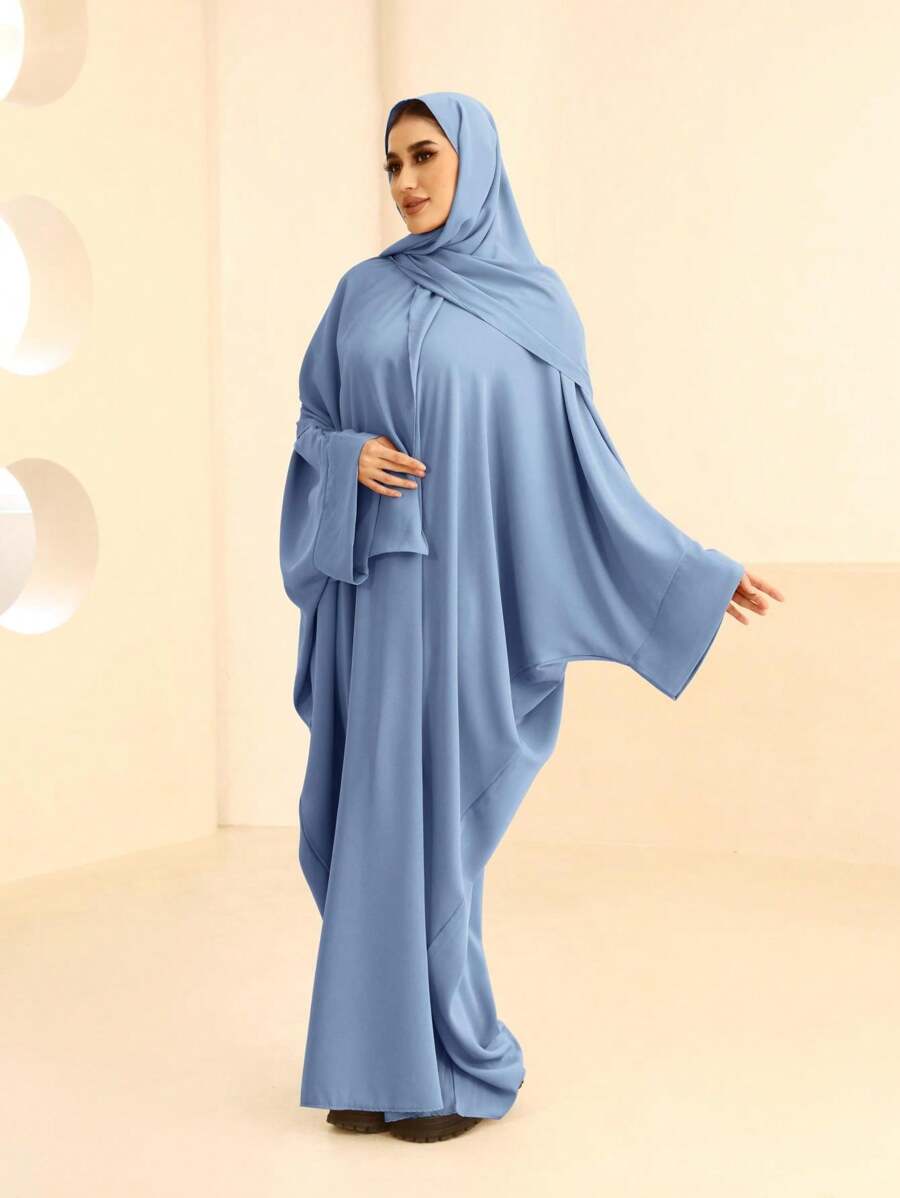 女式長袍和頭巾（長袍） - 霧霾藍 - 查看 1