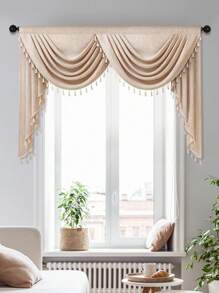 1入米色聚酯纖維蕾絲修邊條紋窗簾,簡約風格,適用於客廳,臥室,廚房窗戶和門的裝飾 - 米色 - 查看 6