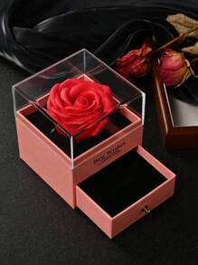 1入組多色時尚人工玫瑰花禮盒,適用於情人節、情侶和珠寶包裝 - 粉色 - 查看 12