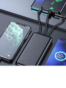 Power Bank 1hora 10000mah Carga 2.1A Batería Portátil con 4 Cables Micro USB / V8 IP Tipo C - Negro - Ver 4