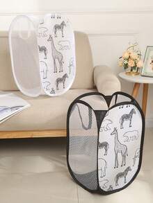 Medium Foldable Laundry Basket For Dirty Clothes And Baby/Kids' Toys With Fashionable Pattern - White - View 3