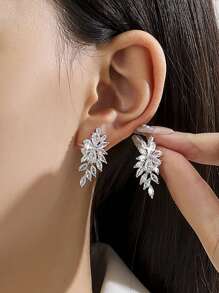 1pair Luxury Flower Cubic Dangle Earrings For Women Bridal Wedding Jewelry Gift For Female Girlfriend Elegant Party. Valentine's Day Accessories