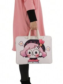 Cartoon Girl Printing Laptop Bag For Girls Women 15"Laptop Bag With Shoulder Strap And Luggage Strap - Light Pink - View 9