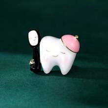 女性創意小牙齒形別針,卡通風可愛胸花,高端精美別針,優雅配件 - 白色 - 查看 1