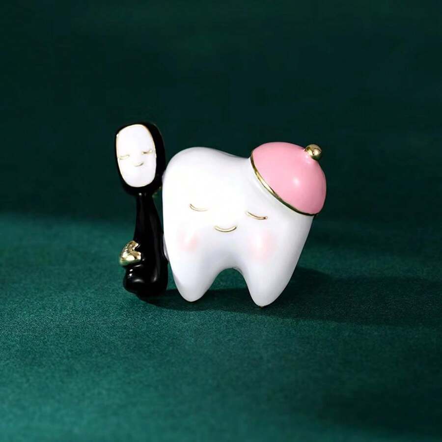 女性創意小牙齒形別針,卡通風可愛胸花,高端精美別針,優雅配件 - 白色 - 查看 1