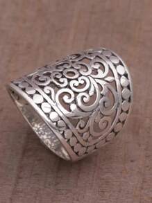 1只復古空心花紋女士時尚戒指,適合派對,週年慶和日常穿著 - 銀色 - 查看 3