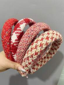 1件甜美可愛方格拼接紅色頭帶髮飾,適用於聚會、日常穿著和送女友/女性/新年的禮物 - 彩色 - 查看 1