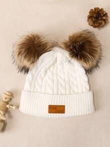 1 顶帽子 + 1 副手套（套装），纯色针织帽，秋冬 - 白色 - 查看 5