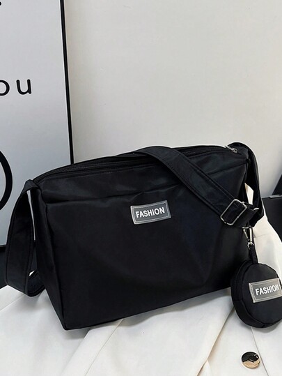 1 Pieza Bolso Cruzado De Moda 2 En 1 Con Cierre De Cremallera De Nailon Negro, Adecuado Para Uso Diario De Las Mujeres