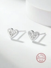 1 對 925 純銀和方晶鋯石鑲嵌精緻小心形耳釘,適合兒童女孩日常、節日和派對佩戴 - 銀色 - 查看 4