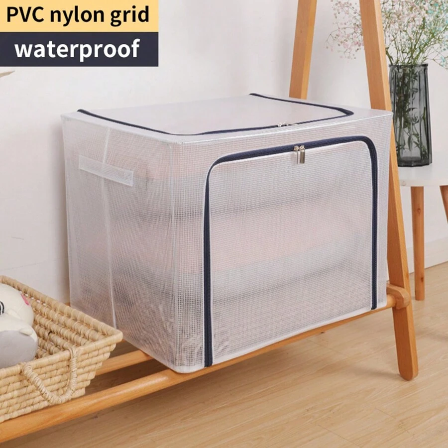 1 Miếng Lớn Quần áo Dây kéo Hộp , Chống bụi Tủ , Trẻ em Đồ chơi Hộp trữ , Đa năng Chăn bông Thùng đựng hàng , - Màu xanh lam - Xem 1