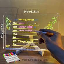 1个USB LED留言板，配12色笔，亚克力发光留言板，带灯和支架，可擦写绘图板，带灯，生日、新年、情人节礼物，白板 - 白色 - 查看 5