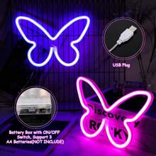 1pc 8.89x6.06in (Approx.22.6x15.4cm) Neon Sign Butterfly Usb/Battery Powered Pink Led Neon Light Wall Decor For Bedroom, Festival Valentine's Day Party Decoration, Birthday Decoration, Wedding Decoration, Home Decoration, Christmas Decoration