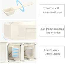 1pc Wall-Mounted Spice Box With Salt & Monosodium Glutamate Container, Sugar Jar And Seasoning Storage Box, Vertical And Horizontal Style Kitchen Set - White - View 7