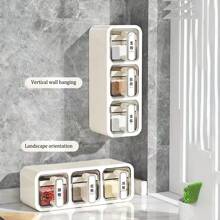 1pc Wall-Mounted Spice Box With Salt & Monosodium Glutamate Container, Sugar Jar And Seasoning Storage Box, Vertical And Horizontal Style Kitchen Set - White - View 6