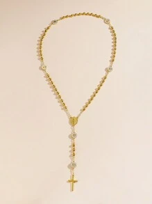 1 件 6 毫米金色玛利亚十字架 Y 形项链，时尚欧美风格简约十字架吊坠项链，适合情侣日常佩戴 - 金色 - 查看 3